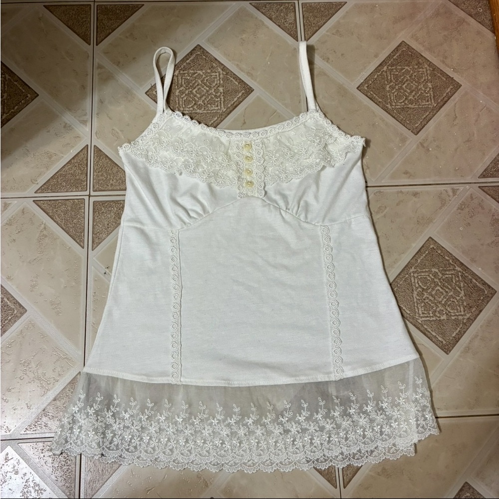 y2k White Lace Trim Camisole Top